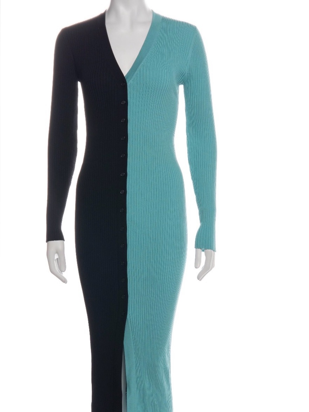 STAUD Shoko Sweater Dress Black and Aqua Two-Tone Size XL